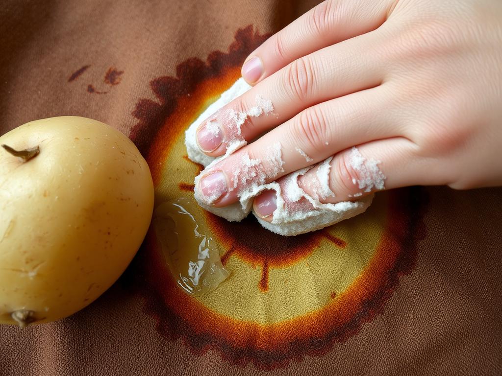 Usuwanie przypalenia z ubrania za pomocą surowego ziemniaka