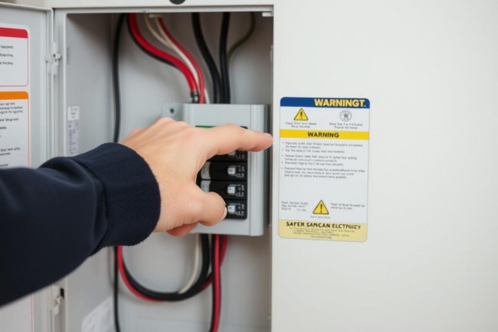 Wyłączanie bezpiecznika w skrzynce elektrycznej przed wyjęciem płyty indukcyjnej z blatu